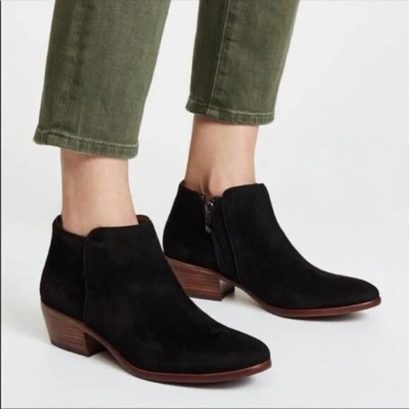 Sam Edelman Suede Bootie Petty Ankle Side Zipper Boots Black Leather Boho 7.5 - Picture 1 of 11